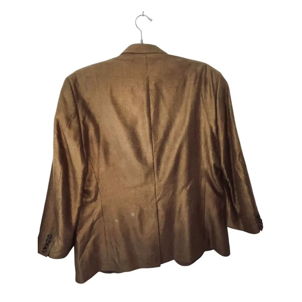 Chaps Blazer Mens 44R Window Pane 2 Button Casual Sport Coat Jacket 1 Vent Brown